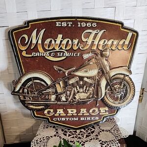 👉*MOTOR HEAD GARAGE* EMBOSSED METAL WALL SIGN 12"x10" ~VINTAGE-STYLE ~HARLEY